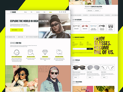 Eyeware E-commerce Landing branding design e commerce eyeware fahion glasses landing light styilish sunglasses ui vector web yellow