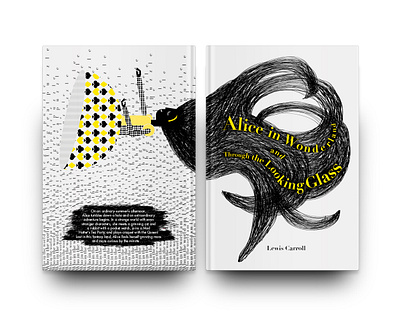 Alice in Wonderland and Through the Looking Glass alice back book books compilation cover design editorial falling front glass hatter illustration looking mad through typography vector wonderland