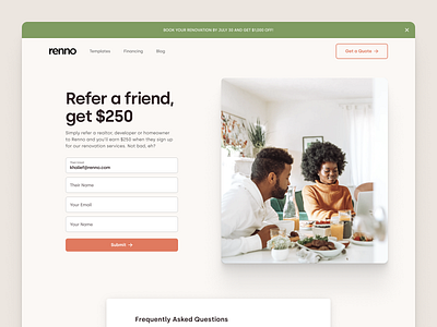 Renno Referral Program clean design digital flat home interior design landing page minimal referral renno renovation simple ui web