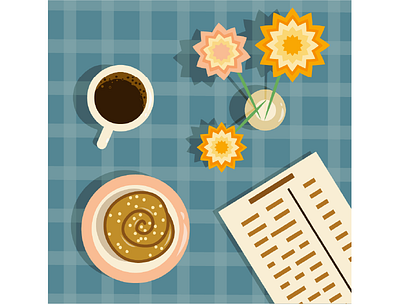 coffee with cinnamon bun breakfast cinnamon bun coffee design graphic design illustration morning