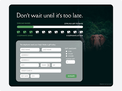 Fundraising page for saving elephants dailyui design fundraising ui ui ux ui design uidesign uiux website