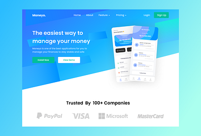 Moneyo Landing Page bank finance landing page money save money ui design web design website money