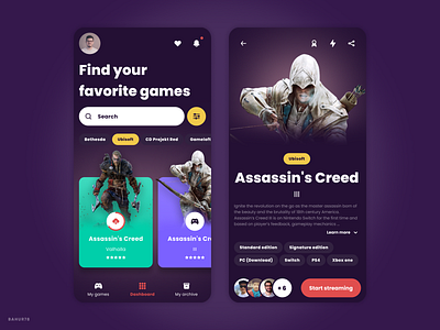 Game Center - Mobile App android app app design clean ui dark app figma game gamer gaming glow gradient ios mobile app mobile ui stream app streamer ui uiux