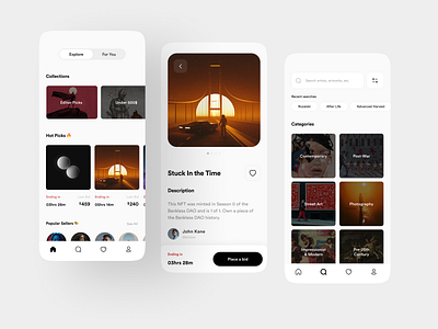 Online Art Gallery App ✦ app art art gallery blockchain clean design ecommerce marketplace minimal nft shopping ui ux