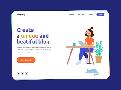Bloganity - Website for Blogging blog blogging clean concept design detail gradient illustration landing minimalist research simple ui ux web design website white