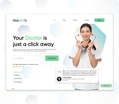 ClickDOC appointment clean design digital green health healthcare hero herosection hospital med medical minimal trends ui ux videocall web design website