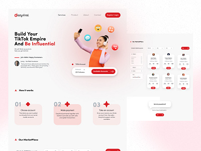 Landing Page for a startup that sells tiktok accounts. 3d branding interface design tiktok tiktok accounts tiktok sell tiktok startup uidesign uiux ux uxdesign uxresearch uxui webdesign website design