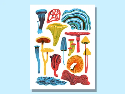 Shrooms blue color colorful design digital drawing fungi illustration mushroom mushrooms primarycolors red shrooms yellow