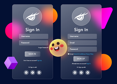 Glassmorphism Sign In & Sign Up page design app glassmorphism app glassmorphism ui illustration sign in page sign up page ui ui trends ux