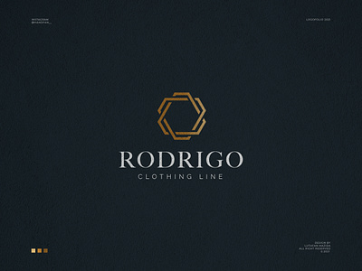 Rodrigo Hexagon Monogram 3d branding clothing gold graphic design hexagon identity illustration logo luxury minimalist modern art monogram simplelogo