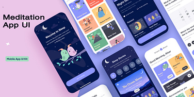 UI Meditation app animation design graphic design illustration logo mobile app ui