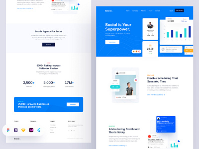 Social Media Management Landing Page. blue branding free ui resource landing page landing page resource management landingpage saas saas landingpage social social management landingpage social media tool trendy landingpage trendy website ui resource uihut web ui webdesign website design