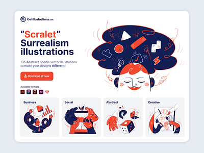 Scarlet Surrealism Illustrations abstract design empty state getillustration illustration illustrations landing page line outline presentation scarlet surreal surrealism twisted ui ux vector website weird