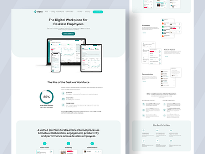 Taqtics Landing Page assign tasks brand design clean ui design employees illustration landing page minimal modern design motion graphics product design report management task management ui ux visual design webpage workforcee