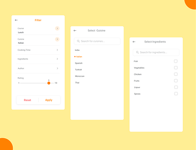 Recipes Filter Feature design filter ui filter ux food food app recipe filter recipes app recipes filter uidesign uiux ux