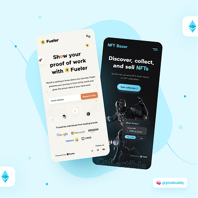 Fueler & NFT Bazar UI Design app design app ui branding clean ui collectibles creatiivity crypto app dark mode dark theme design nft responsive design ui ui desi ui design uiux ux ux designer web app web design