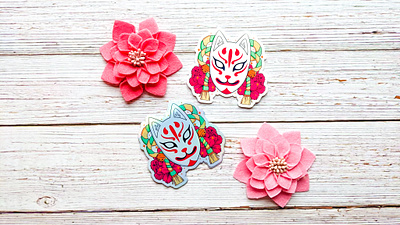 Kitsune Mask Stickers design graphic designer illustration illustrator