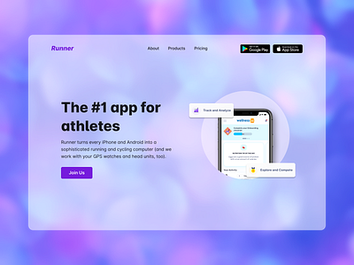 Runner - Fitness App 2020 trends app calories dailyui design glass glassmorphism glassui mobile product trends ux web web app website