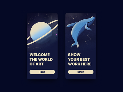 Onboarding for Artwork App app blue daily ui 023 dailyui illustration onboarding procreate yellow