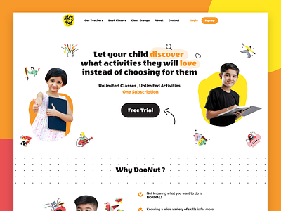 Doonut Landing Page activites branding childern activity childern landing page clean ui creative design illustration minimal minimalistic modern design motion graphics product design responsive design sports testing ui usability ux visual design web design