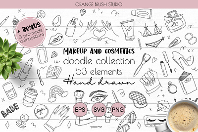 Makeup and cosmetics doodle set beauty clipart cosmetics design doodle illustration make up makeup