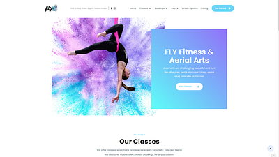 Elegant Fitness Website blue branding bright colourful dancing design fitness gymnastics purple theme ui web design website