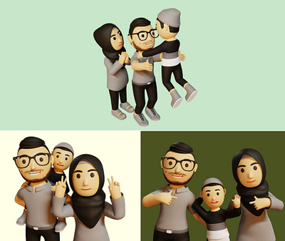 Happy Family💞 3d 3d modeling 3dcharacter 3dcute 3ddesign 3dfamily 3dillustration blender design