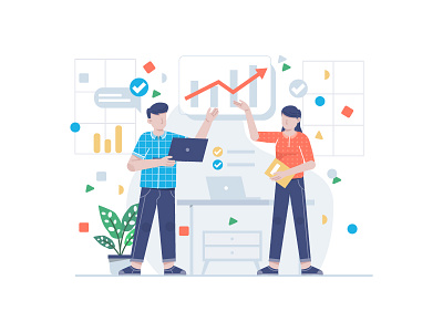 Startup employees teamwork make some planning illustration brainstorming business collaboration company concept development ideas leadership meeting team teamwork work