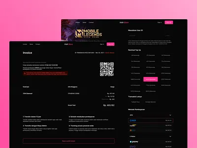 Top Up Game - Checkout, Invoice app design exploration landing page ui ui ux ux