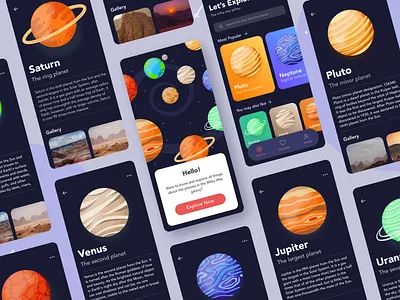 Planet App Concept Full Version dark mode exploration galaxy icon design illustration mobile app planets ui concept ui design ui ux web