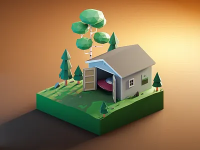 Mysterious shed in a forest - low poly environment 3d 3dart 3dillustration 3dmodeling blender building design diorama flying saucer illustration isometric low poly lowpoly lowpolyart mystery nature renders shed stylized ufo