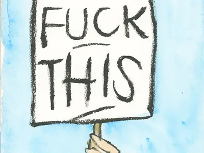 absolutely fuck this fuck hand drawn illustration musk presidency president protest sign watercolor