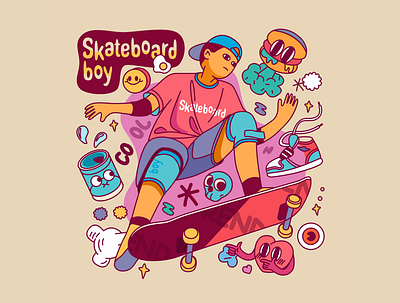 skateboard boy illustration skateboard