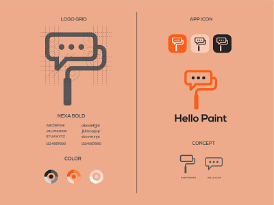 Hello paint logo and brand identity brand identity branding brush chat color flat logo hello logo logo design minimalist logo modern modern logo paint paint brush painting roller paint brush