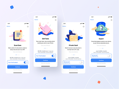 ScanHub - Onboarding and Subscription figma illustration ios ui