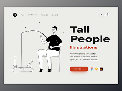 Tall People Illustrations 18design characters clean clean ui colorful colors design fisherman hero illustration landing minimal minimalism minimalism ui people illustration trend trendy typography ui uidesign