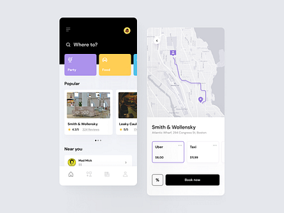 Restaurant Booking App app black booking button cards clean colors concept design gps ios map minimal mobile product design restaurant ui uiux ux white