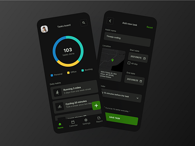 Task & habit app in dark mode darkmode design figma habitapp minimal mobile mobile app design taskandhabitapp taskapp