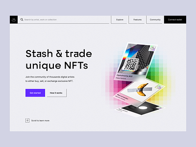 NFT Trading Platform: Landing Page blockchain digital product hero section landing page marketing website nft landing page nft platform product page product website website design