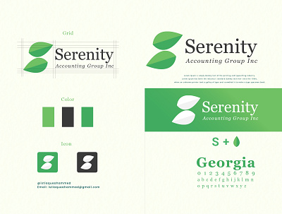 Serenity Accounting Group Inc logo concept accounting banking brand design brand identity branding clean creative logo finance flat green grid grid logo leaf logo logodesign minimal modern popular simple