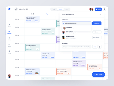 Zeros Calendar - Web App blue branding calendar clean collaboration design designer interaction management meeting member popular report share sharing ui uidesign ux uxdesign work