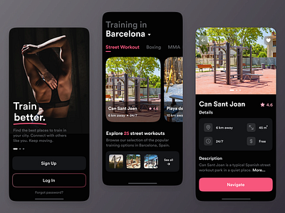 Training Finder - App app design dark mode dark ui fitness productdesign training app ui designer uxuidesign workout app