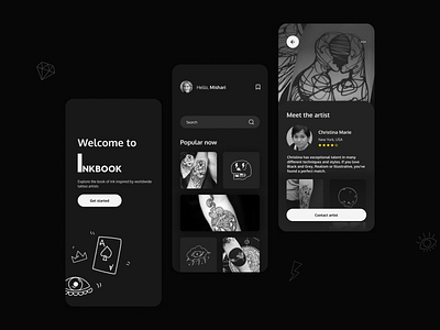 Concept design for tattoo mobile app black minimal mobile mobile design tattoo tattoo mobile design tattoo web design ui design web web design