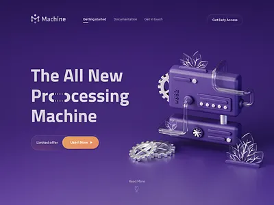 Processing Machine #2 (revamped) 3d 3dart b3d blender cycles gear hero illustration leaf logo machine pipe process purple render website