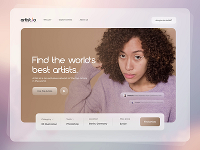 Artist.io – Freelancing Website UI Design animation freelancing website hero page hire illustrators website hire talent hiring website landing page ui design website design