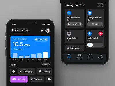 Smart Home App Concept app dark theme dashboard design mobile mobile app mobile design mobile ui smart home ui ux