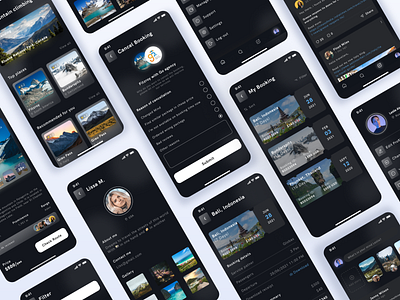 Travel app animation app design colors community dark theme dark theme app design graphic design light theme light theme app ui design ux