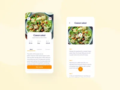 Recipe app cooking dashboard design food mobile app rating recipe stats steps ui ux