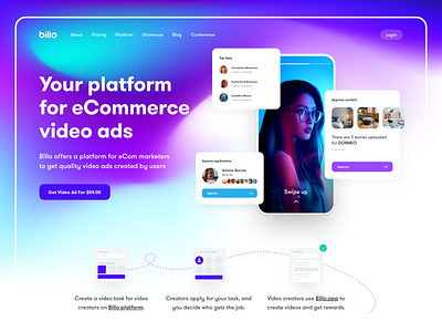 Billo - Hero Concept V2 animated bold colors gradient hero landing page saas website uiux ux video creator video marketplace