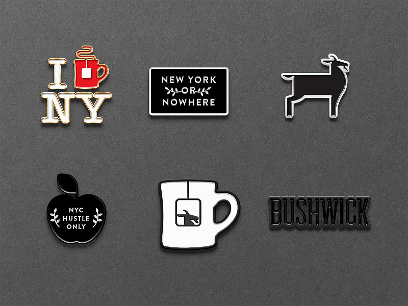Bushwick Tea Pins beverage branding design fun logo merch nyc pin pins tea